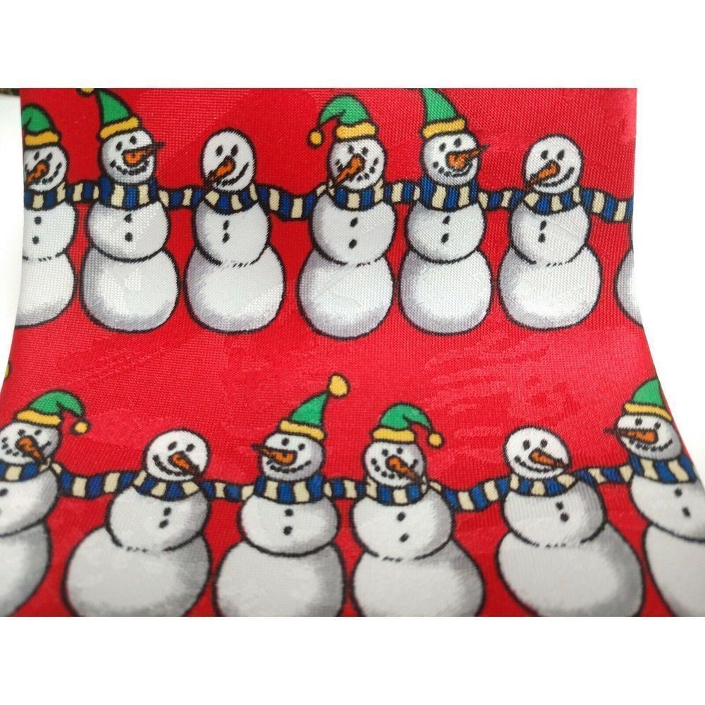 Aldolfo Christmas Snowman Tie Red Winter Holiday Frosty Snow